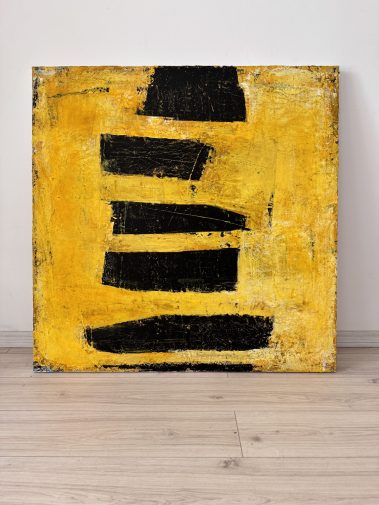 abstract painting, abstract art, Flavia Birsan, yellow painting, black painting, textured art, textured painting