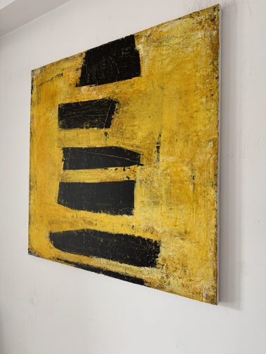 abstract painting, abstract art, Flavia Birsan, yellow painting, black painting, textured art, textured painting