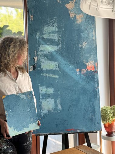 abstract painting, abstract artwork, blue painting, blue artwork, textured art, Flavia Birsan, original painting, palette knife