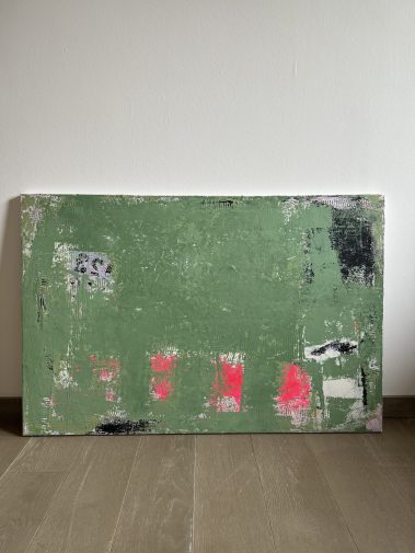 abstract painting, abstract artwork, green painting, green artwork, pink painting, pink artwork, textured art, Flavia Birsan, original painting, palette knife
