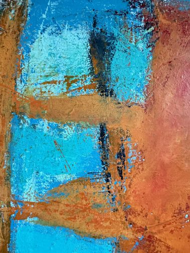 orange painting, turquoise painting, Flavia Birsan, textured painting, weathered look, abstract painting, abstract work, commissioned painting