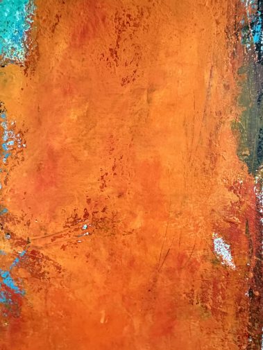 orange painting, turquoise painting, Flavia Birsan, textured painting, weathered look, abstract painting, abstract work, commissioned painting
