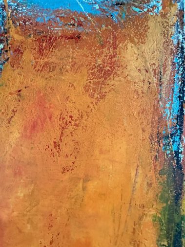 orange painting, turquoise painting, Flavia Birsan, textured painting, weathered look, abstract painting, abstract work, commissioned painting
