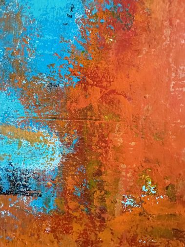orange painting, turquoise painting, Flavia Birsan, textured painting, weathered look, abstract painting, abstract work, commissioned painting